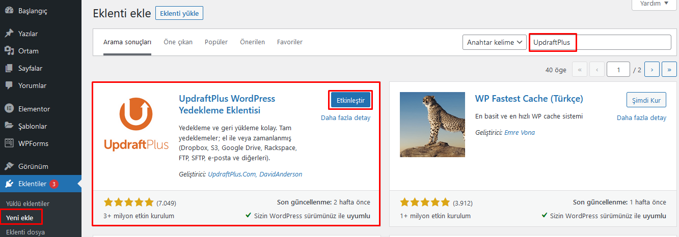 wordpress site yedekleme